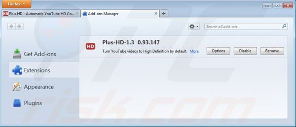 Removing plus-hd ads from Mozilla Firefox step 2