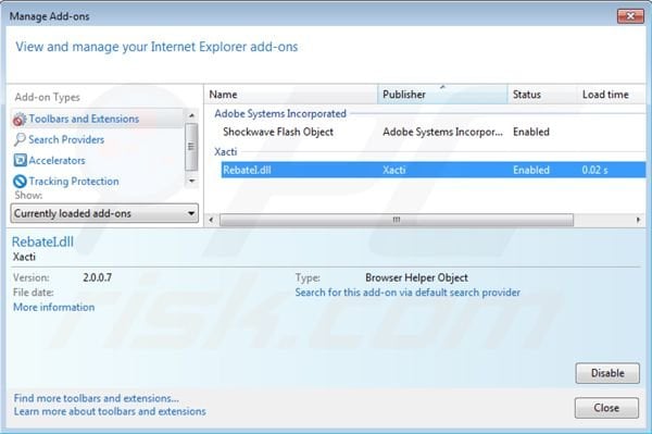 Removing Rebate Informer from Internet Explorer step 2
