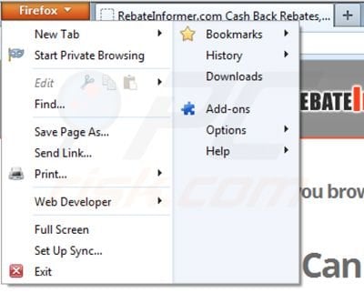 Removing Rebate Informer from Mozilla Firefox step 1