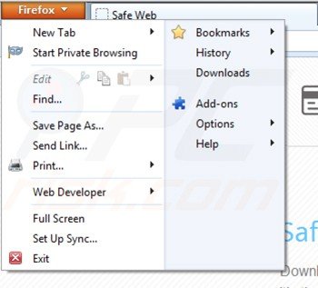 Removing safeweb app from Mozilla Firefox step 1