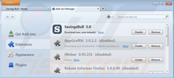 Removing Savings Bull from Mozilla Firefox step 2