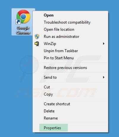 Removing sweet-page.com from Google Chrome shortcut target step 1