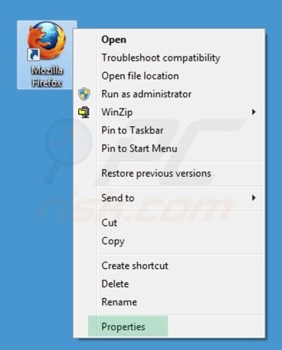 Removing sweet-page.com from Mozilla Firefox shortcut target step 1