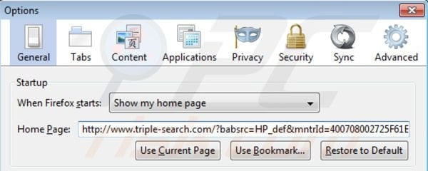 Removing triple-search.com from Mozilla Firefox homepage