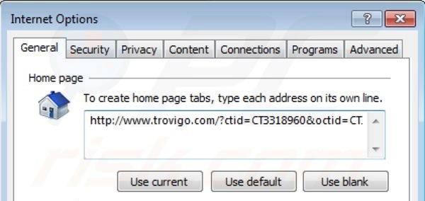 Removing trovigo.com from Intenret Explorer homepage
