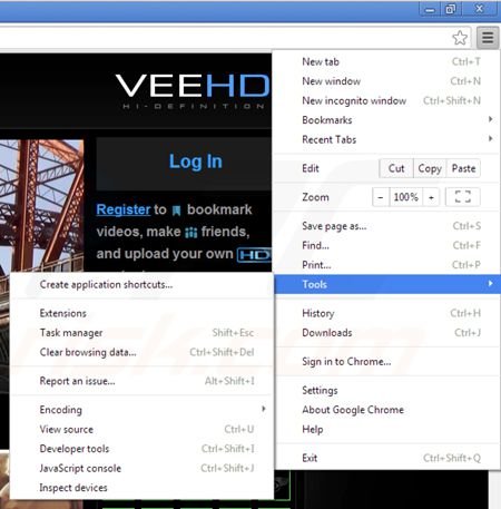 Removing veehd from Google Chrome step 1