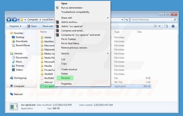 Renaming the executable file of Windows Antibreach Helper step 1