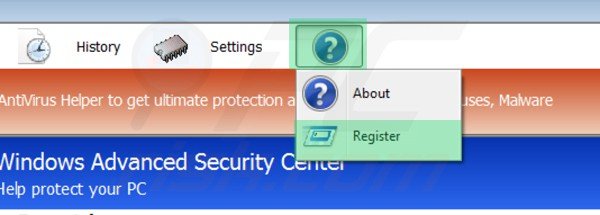 Windows Antivirus Booster removal using registration key step 1