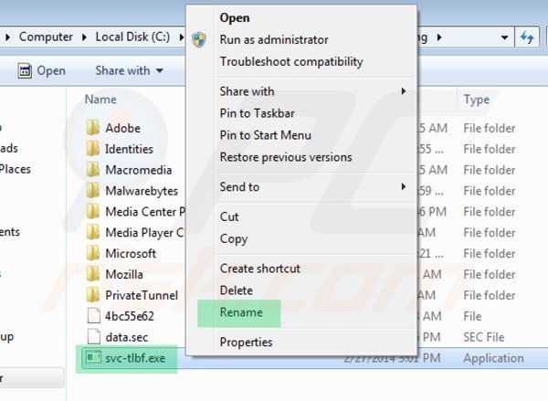 Windows Antivirus Booster renaming executable file step 2