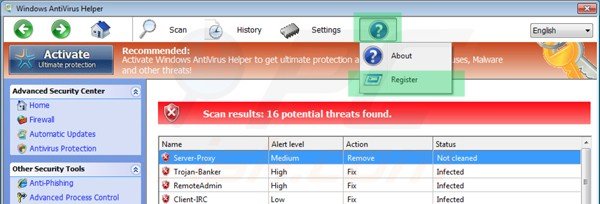 Removing Windows Antivirus Helper using registration key step 1