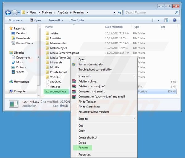 Renaming the executable file of Windows Antivirus Master step 2