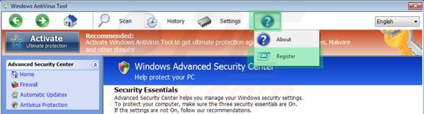 Windows Antivirus Tool removal using registry key step 1