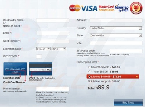 Windows Defence Master rogue payment website