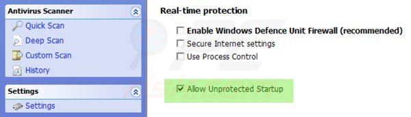 Allowing unprotected startup for Windows Defence Master