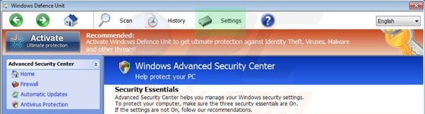 Windows Defence Unit settings