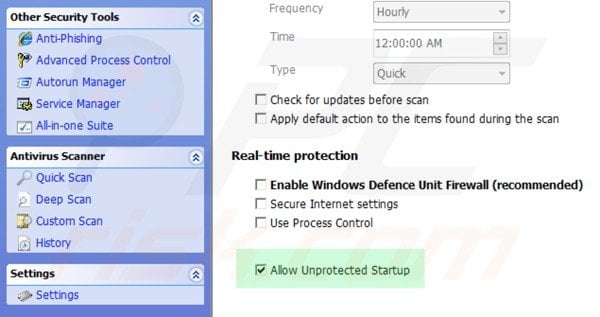 Windows Defence Unit unprotected startup