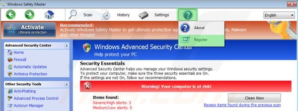 Registering Windows Safety Master step 1