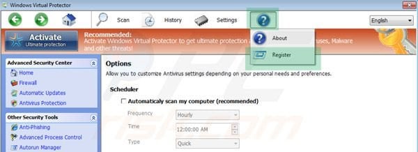 Windows Virtual Protector registration step 1