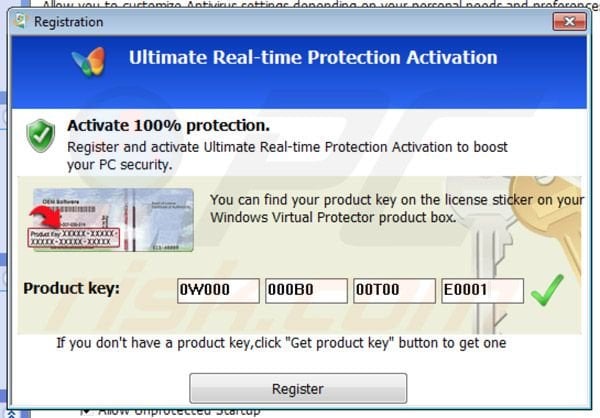 Windows Virtual Protector registration step 2