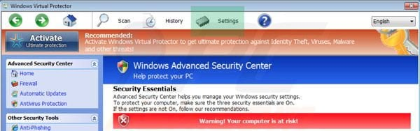 Accessing Windows Virtual Protector settings
