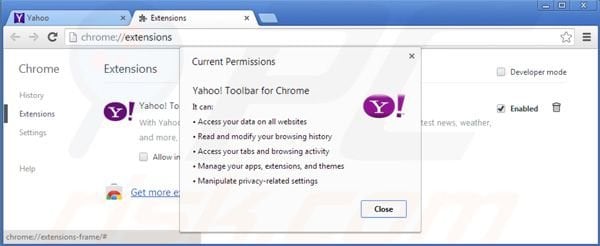 Removing Yahoo toolbar from Google Chrome extensions