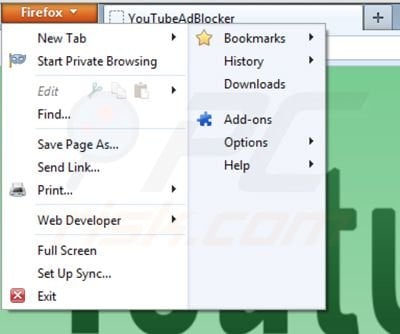 Removing Youtubeadblocker from Mozilla Firefox step 1