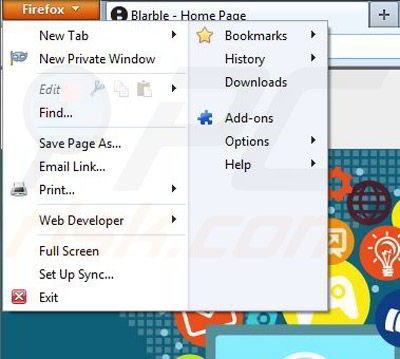 Removing Blarble from Mozilla Firefox step 1