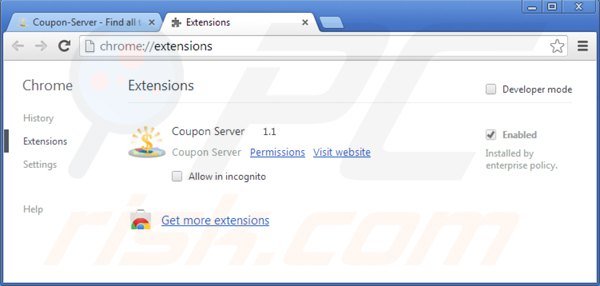 Removing coupon server from Google Chrome step 2