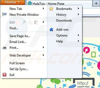 Removing HulaToo from Mozilla Firefox step 1