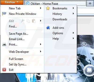 Removing Okiitan from Mozilla Firefox step 1