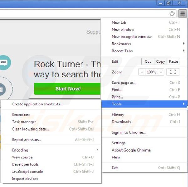 Removing Rock Turner from Google Chrome step 1