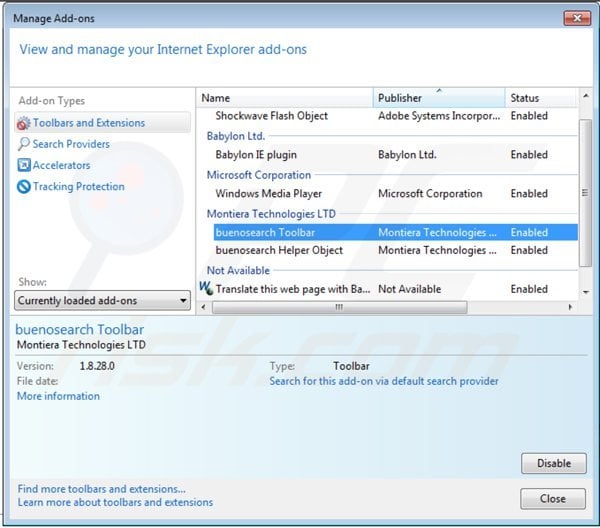 Removing royal-search toolbar from Internet explorer extensions
