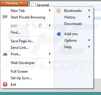 Removing saveneto add-on from Mozilla Firefox step 1