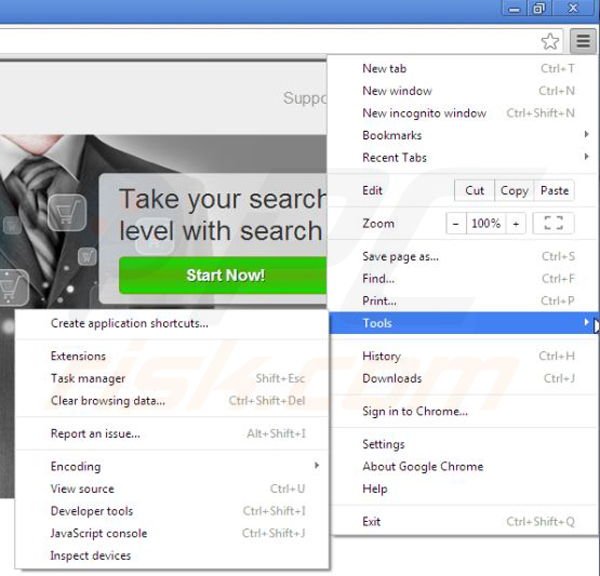 Removing Search maven from Google Chrome step 1