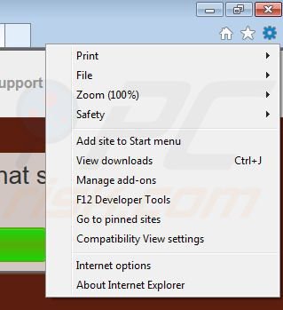Removing sizlsearch from Internet Explorer step 1