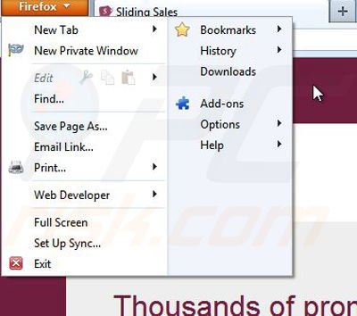 Removing Sliding Sales from Mozilla Firefox step 1