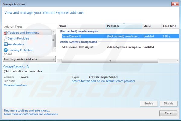 Removing smartsaver from Internet Explorer step 2