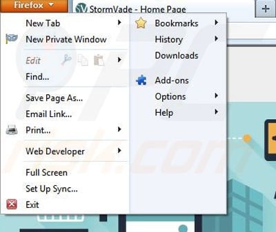 Removing StormVade from Mozilla Firefox step 1