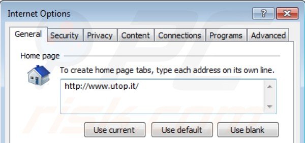 Removing utop.it from Internet Explorer homepage