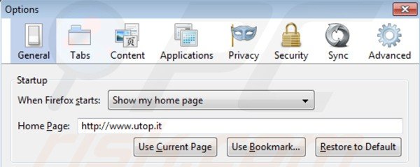 Removing utop.it from Mozilla Firefox homepage
