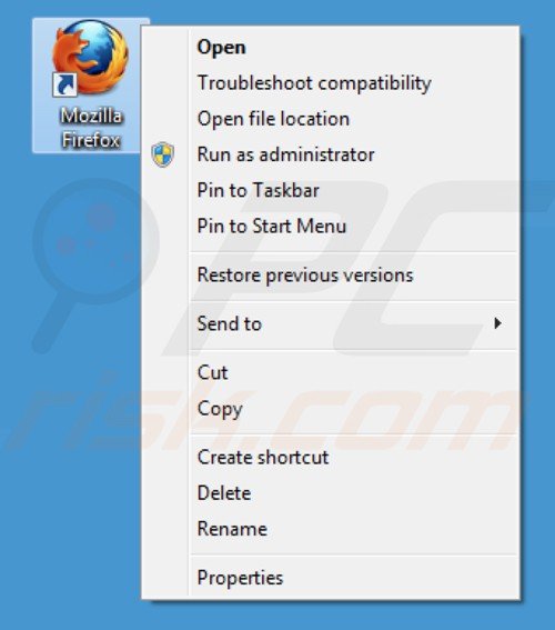 Removing utop.it from Mozilla Firefox shortcut target step 1