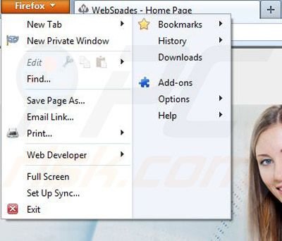 Removing WebSpades from Mozilla Firefox step 1