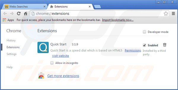 Removing istart.webssearches.com related Google Chrome extensions