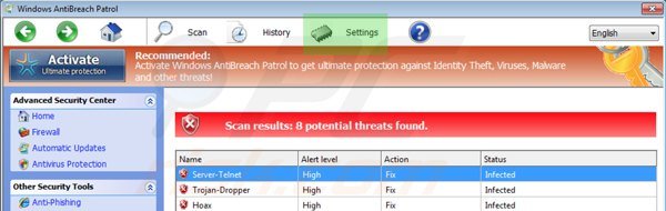 Windows Antibreach Patrol settings