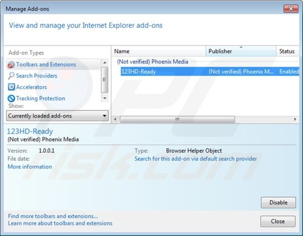 Removing 123hd-ready from Internet Explorer step 2