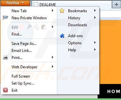 Removing Deal4me from Mozilla Firefox step 1