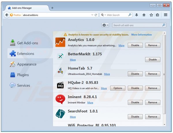 Removing hqube ads from Mozilla Firefox step 2