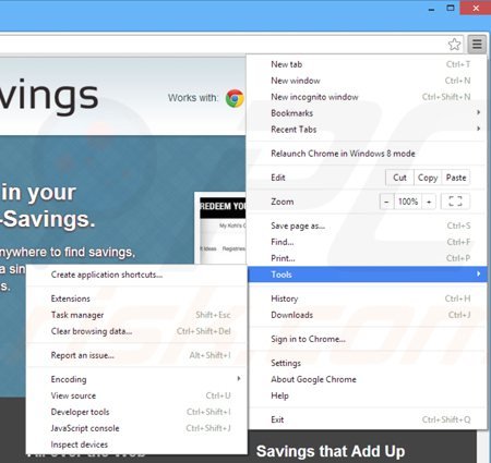 Removing sharp savings from Google Chrome step 1