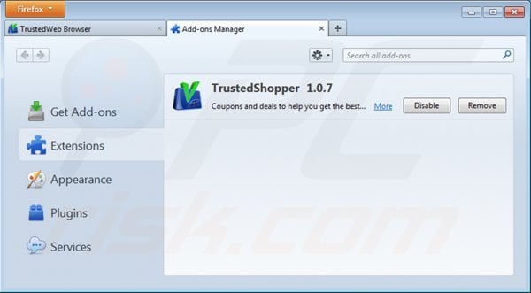 Removing trusted shopper from Mozilla Firefox step 2