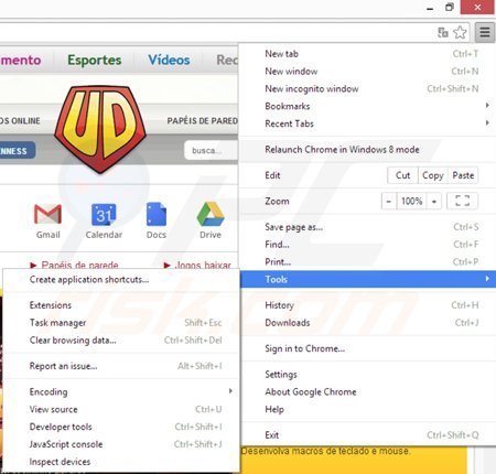Removing ultranotifier from Google Chrome step 1